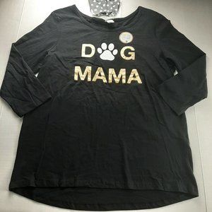 Darling Blue Womens 3/4 Sleeve Tee T-Shirt Size Large Black Dog Mama Print Mask